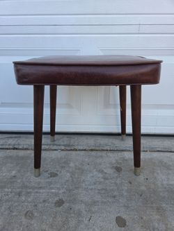 Antique Mid-Century Brown Vinyl Ottoman Stool