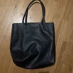 Black Faux Leather Tote Bag Everyday Shoulder Tote