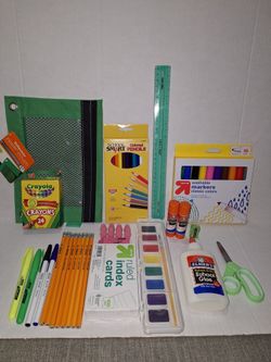 Pencil pouch with school supplies