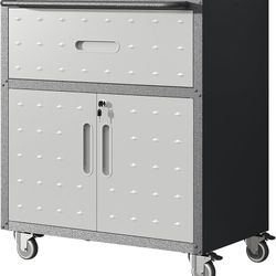 S285-Storage Cabinet with Wheels, Lockable Tool Cabinet with Adjustable Shelf, Rolling Garage Cabinet with 1 Drawer and 2 Doors, 29.5x16.5x34.6 inches