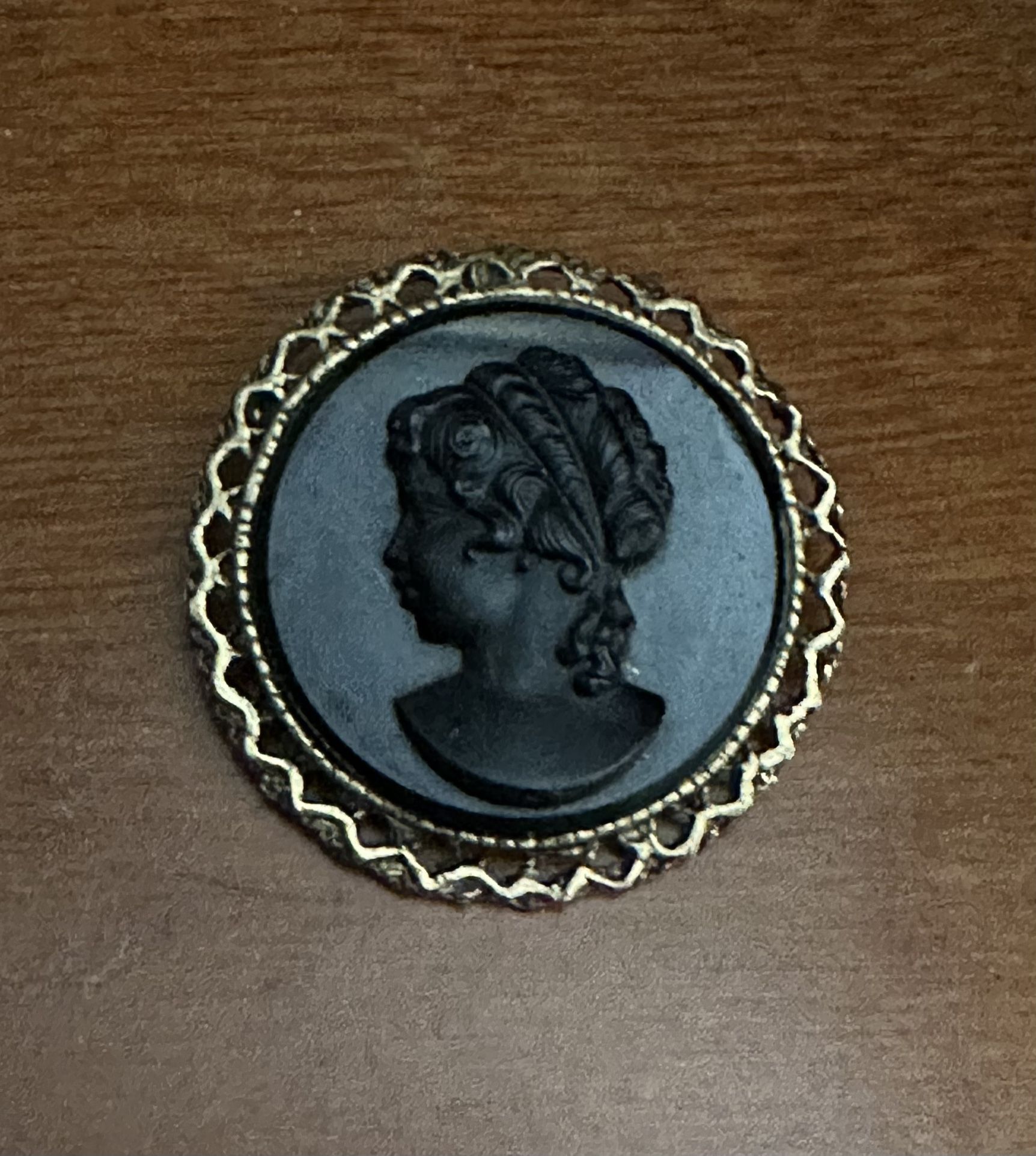 Vintage Beautiful Black and Gold Tome Cameo Brooch