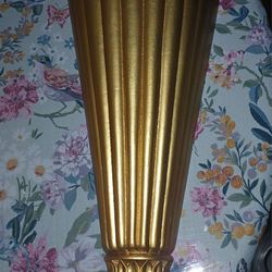 Vintage Large Gold Wall Vase, Ribbed, 24" sconce cone burwood homco