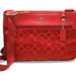 COACH Signature PVC Spencer Crossbody Silver/Red Current 