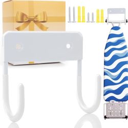 Ironing Board Holder Wall Mount, 5-Inch Wall Mount Ironing Board Hanger, Metal Holder for Laundry Room, Space-Saving & Easy Install,White