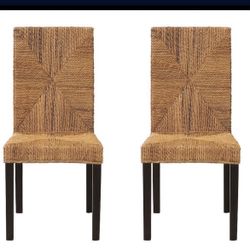 Set Of 2 - Baxton Studio Laymi Modern Bohemian Dark Brown Mahogany Wood and Banana Fiber Dining Chair