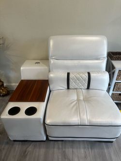 White Faux Leather Chair with Console table
