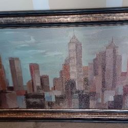 Large Wall Art Painting Abstract City 55x31