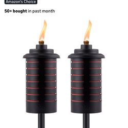 TIKI Metal Black & Orange Easy Install Outdoor Torches, 2-Pack – 65-Inch Decorative TIKI Torches for Patio, Lawn, Backyard & Garden – Weather-Resistan