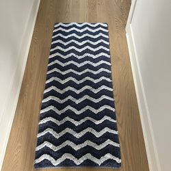 Blue And White Zigzag Bathroom Runner Rug