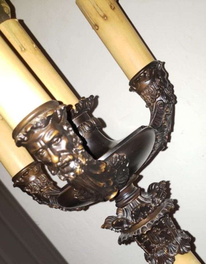 VINTAGE ORNATE MARBLE MID CENTURY RENAISSANCE MEDIEVAL VICTORIAN GOTH GOTHIC CANDELABRA LIGHT FIXTURE LAMP