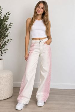 Zara Girls Wide Leg Jeans Pink White Ombre 13-14 164cm