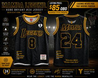 Rare Kobe Bryant Mamba Legend #24 Premium Jersey (Black/Gold Edition)