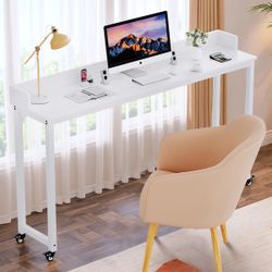 White Over The Bed Desk On Wheels 