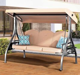 New Assembled Outdoor Porch 3 Seat Patio Swing with Stand 800lbs 2-in-1 Convertible Swing Bed