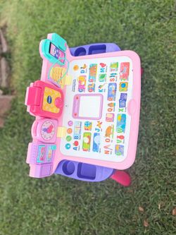 VTech Get Ready for School 5 in 1 Activity Desk Pink Projector Chalkboard Stool