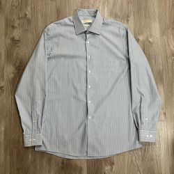 MICHAEL KORS Regular Fit Mens 16, 34/35 Blue/White Button Up Dress Shirt