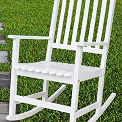 White Slated Wooden Rocking Chair