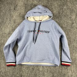 Tommy Hilfiger Sport Hoodie Size L Blue Pullover Logo Sweatshirt