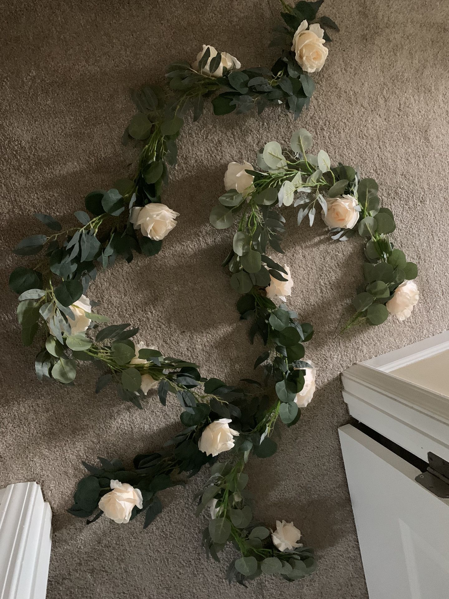 Pair Of Decorative Peonies And Eucalyptus Garland