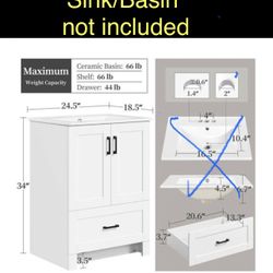 Yaheetech 24.5" Modern Bathroom Vanity , White - Basin not included 