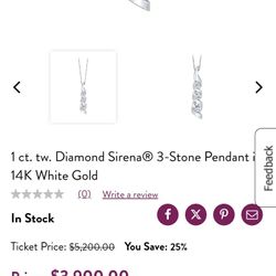 White Gold 14k Necklace 3 Stone Pendant Diamond Necklace