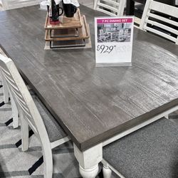 Seven Pieces Dining Set Solid Wood, financing available