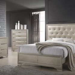 Beaumont Metallic Champagne Upholstered Panel Bedroom Set