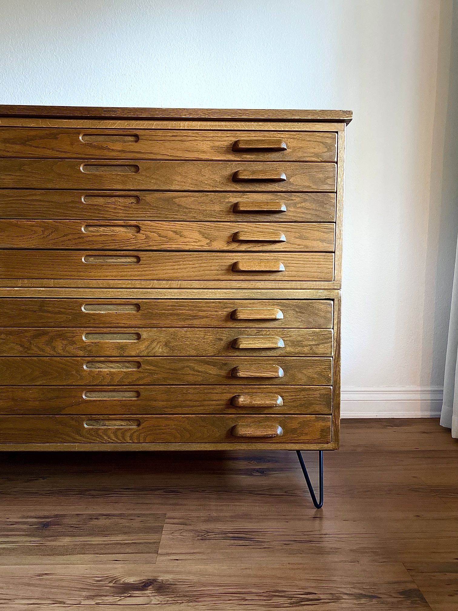 Vintage Art Metal Flat File Storage Cabinet with Brass Hardware