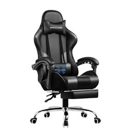 GTRACING Gaming Chair with Footrest and Ergonomic Lumbar Massage Pillow Faux Leather Office Chair, Black