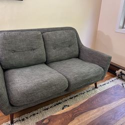Down filled grey loveseat love seat mcm mid century ~64” wide X 38” deep X 35” tall