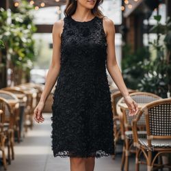 Women’s Black Dress – Elegant Textured Design – Night Out