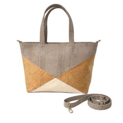 100% Natural Cork Leather Tote & Crossbody Bag, Tricolor