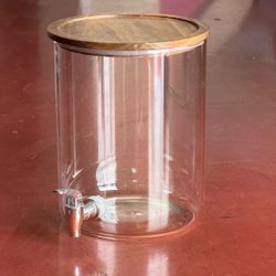 Large Glass Beverage Dispenser with Wooden Lid & Spigot – Approx. 2 Gallon