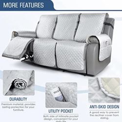 Recliner Sofa Slipcover Couch Covers for 3 Cushion Couch, Pet Sofa Cover for 3 Seat Recliner Sofa, Washable Reclining Sofa Cover Furniture Protector w