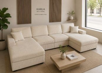 U shaped sectional sofa double chaise ivory Corduroy new in boxes