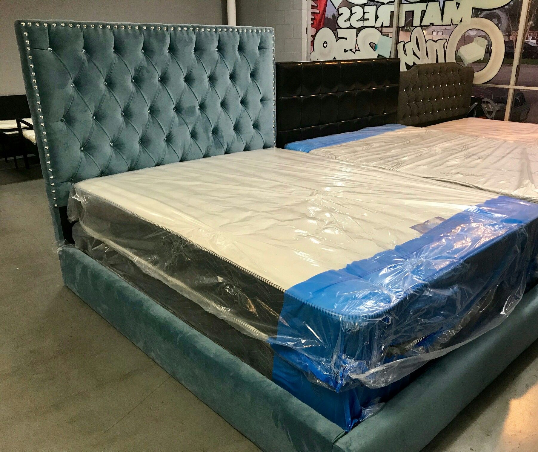 Custom queen bed frame with mattress