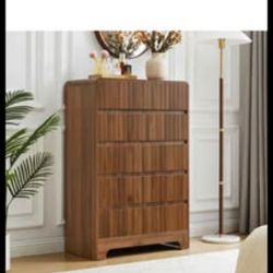 BERRYMERRY 5 Drawer Dresser for Bedroom,Flute 45" Tall Dresser with Curved Profile, Mid Century Mode