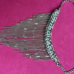 🩵Guess Silver Tone Necklace - Boho Waterfall Fringe 🩵