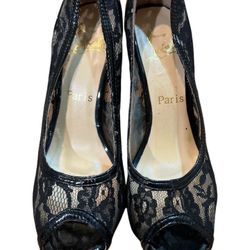 Black Louboutin Lace and Patent High Heel Pumps Size 37