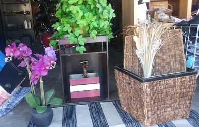 decor..wicker basket, decor box, artificial plants, and more