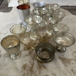 Over A Dozen Assorted Footed Glass Vases For Wedding