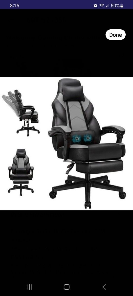 Walsunny Gaming Chairs with Footrest Massage Leather Game Chair for Adults Big