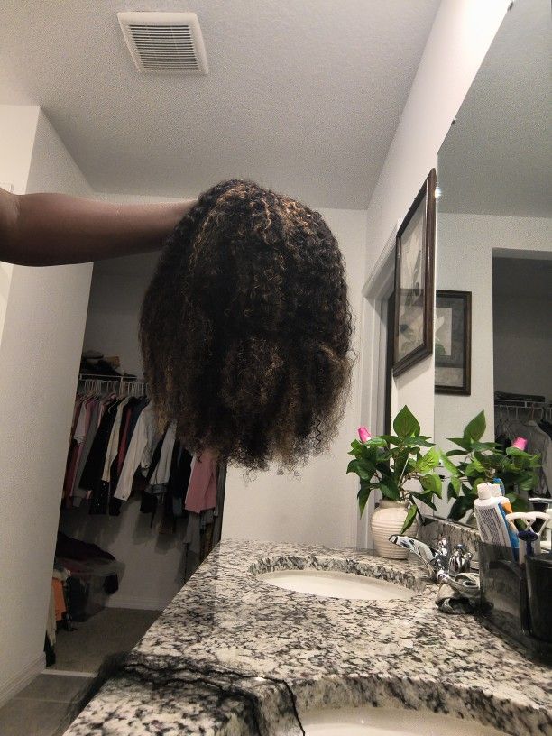 Ombre Highlights Brown Kinky Curly Half Wig Human Hair