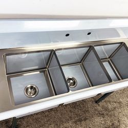 75 ins Stainless Steel Three Compartment Sink NSF C3T151512-15LR