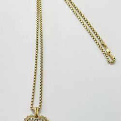 14K yellow gold diamond heart pendant box link necklace