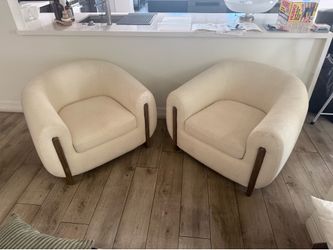 Pair of Cream Bouclé Swivel Accent Chairs