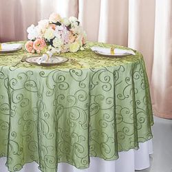 12 Embroidered Organza Table Covers/Overlay Moss Green - Perfect for Weddings