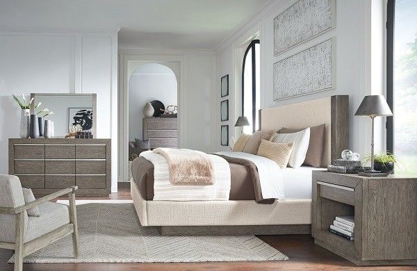 Anibecca Weathered Gray 7Pc.-Dresser Mirror Chest Queen Upholstered Bed