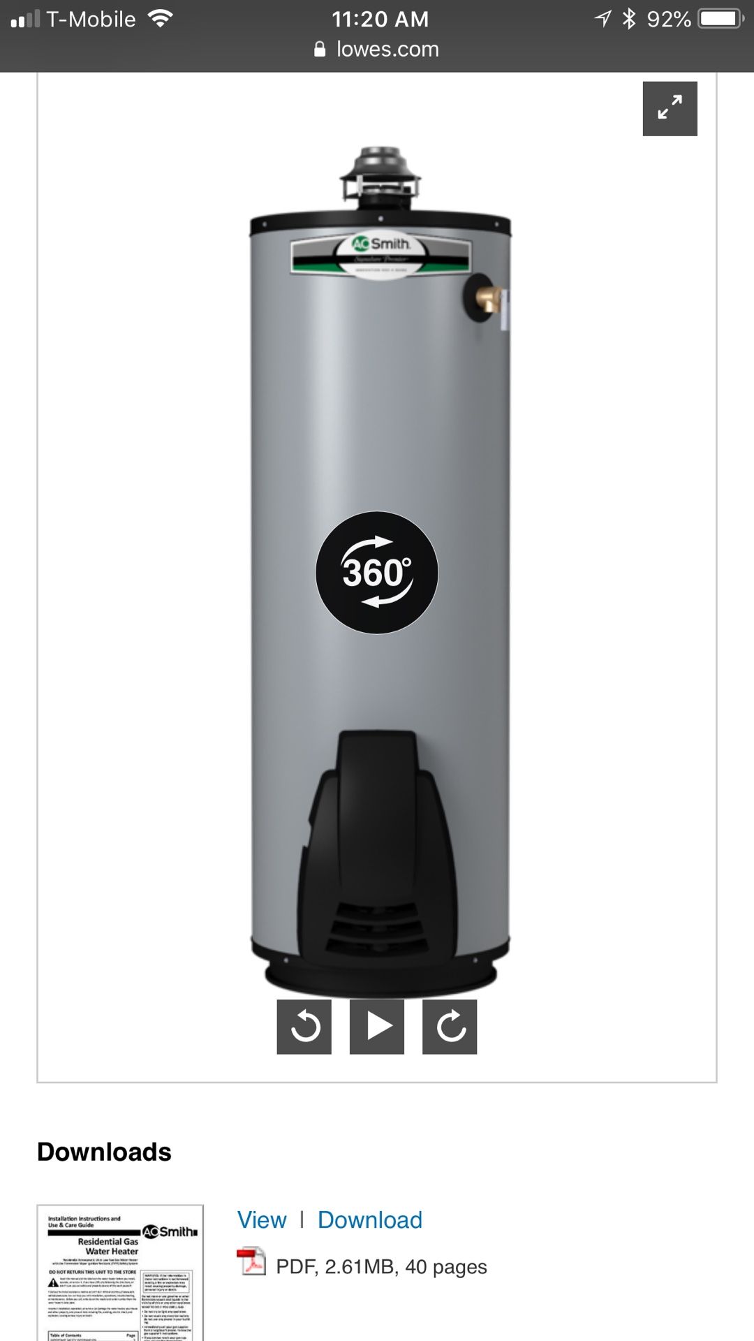 A.O. Smith Signature Premier 40-Gallon Tall 12-year Limited 40000-BTU Natural Gas Water Heater Item # 839895 Model # G12-UFDT4040NV