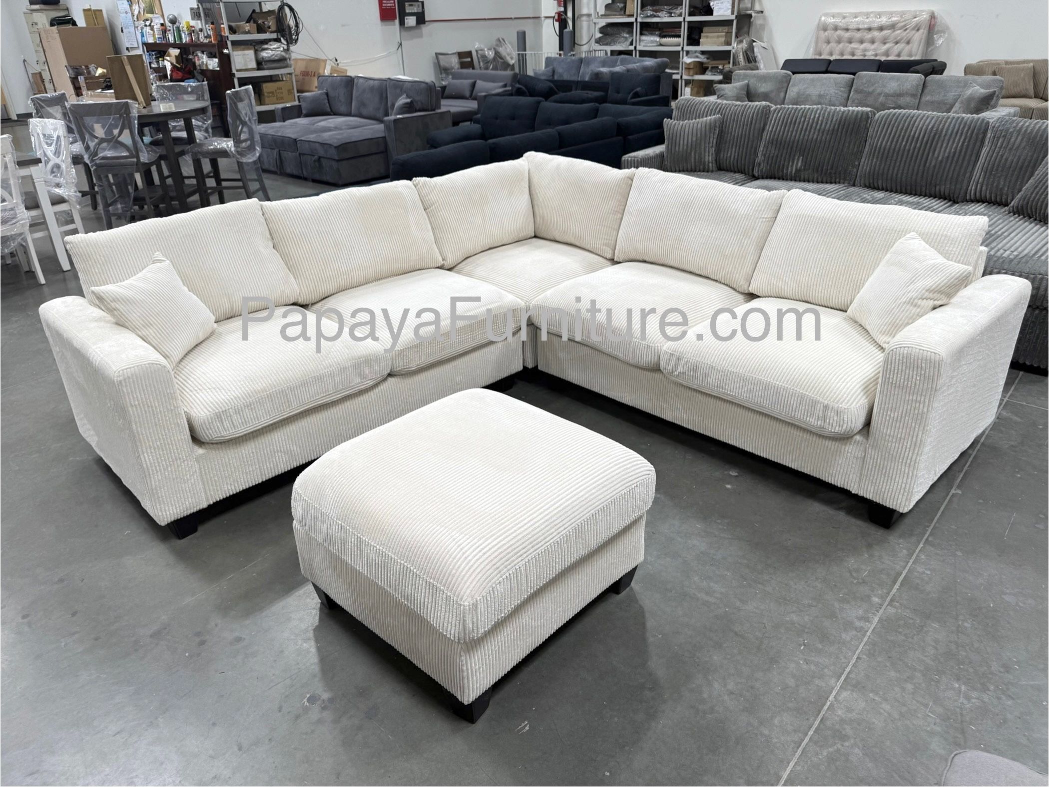 New! Ivory Sectional Sofa And Ottoman, Sectionals, Sofa, Couch, Ottoman, Beige Sectional, Corduroy Sectional, Plush Couch Sofa, Ivory White Couch,Sofa